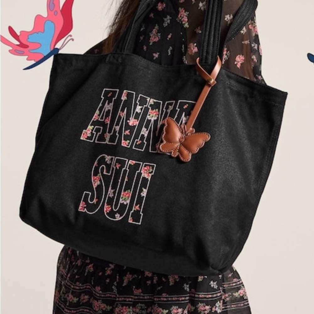NWT Anna Sui x Old Navy Black Canvas Tote Bag with Butterfly Charm Sold Out